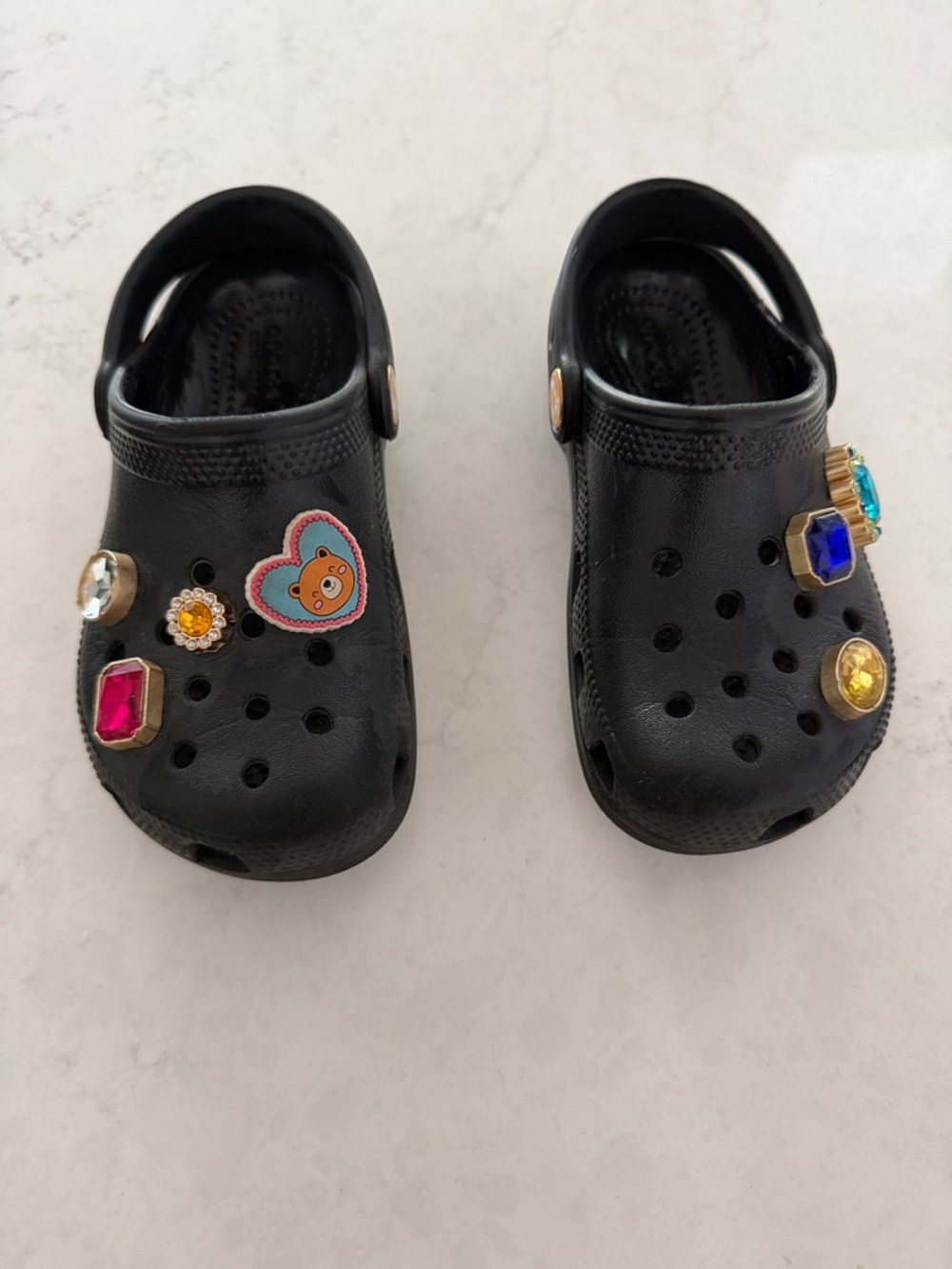 Kids Crocs Black Clog Shoes with Decorative Charms Size 11